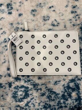 Express White Grommet Wristlet Clutch with Silver Rings